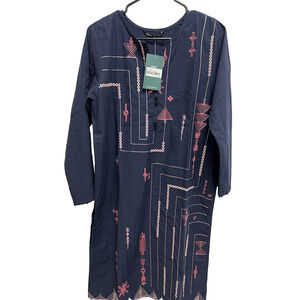 Beechtree Embroidered Shirt Navy Btw20 Size 10 Women Dress